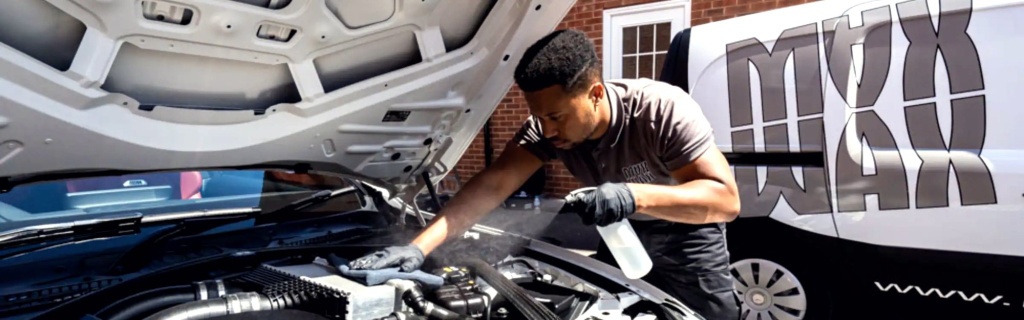 MAX WAX technician detailing an engine bay